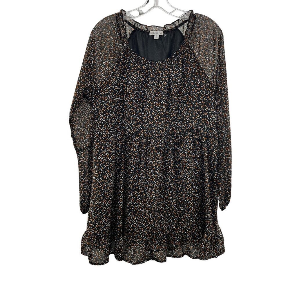 Ophelia Rose Floral Mini Dress Long Sleeve Black/Multi Size Medium